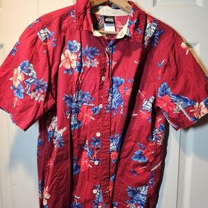 Red Floral Hawaiian Star Wars Button Up SS Shirt- Size Small